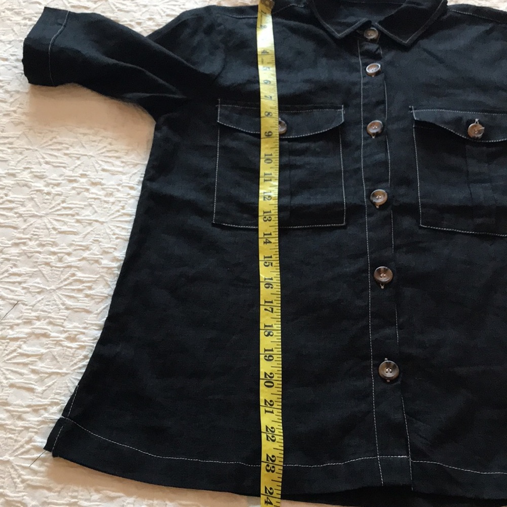 Black linen blouse with white stitching - Picture 9 of 11